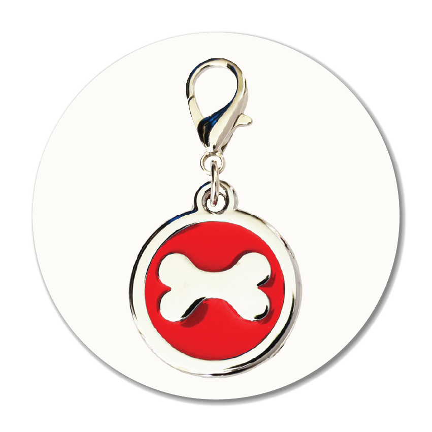 Red Pet Tag with a Silver Bone