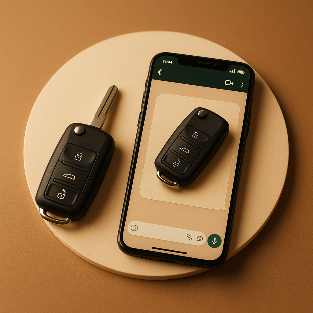 Illustrative image showing a customer checking a car key on our website, representing the first step — check your cars make model and year to see if we can help.