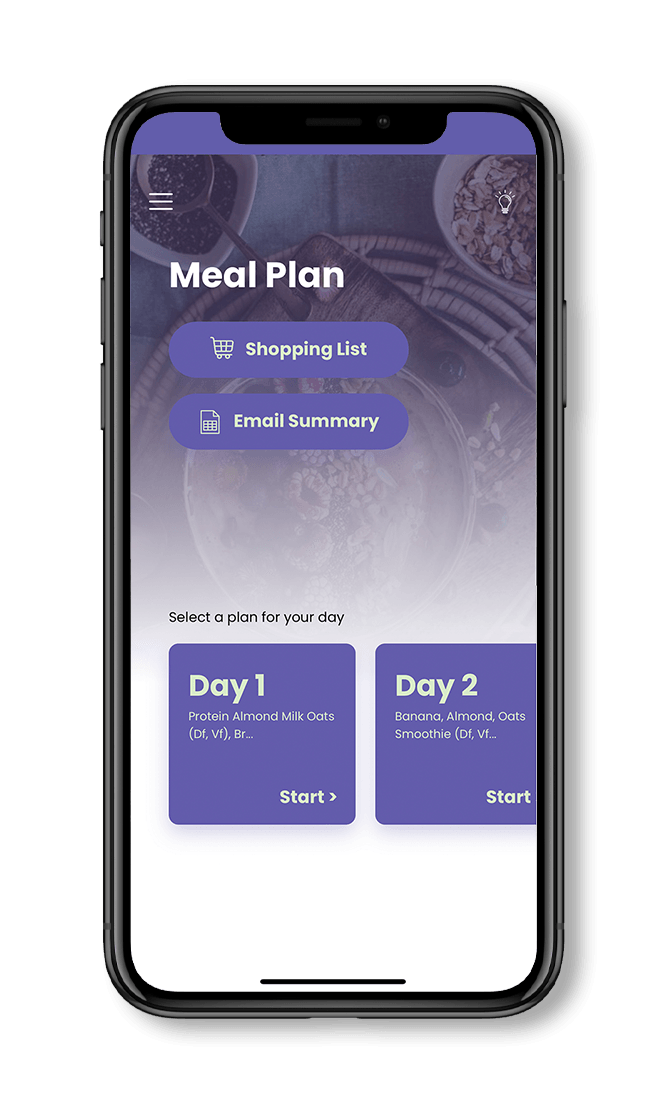 A cell phone with a meal plan app on it.