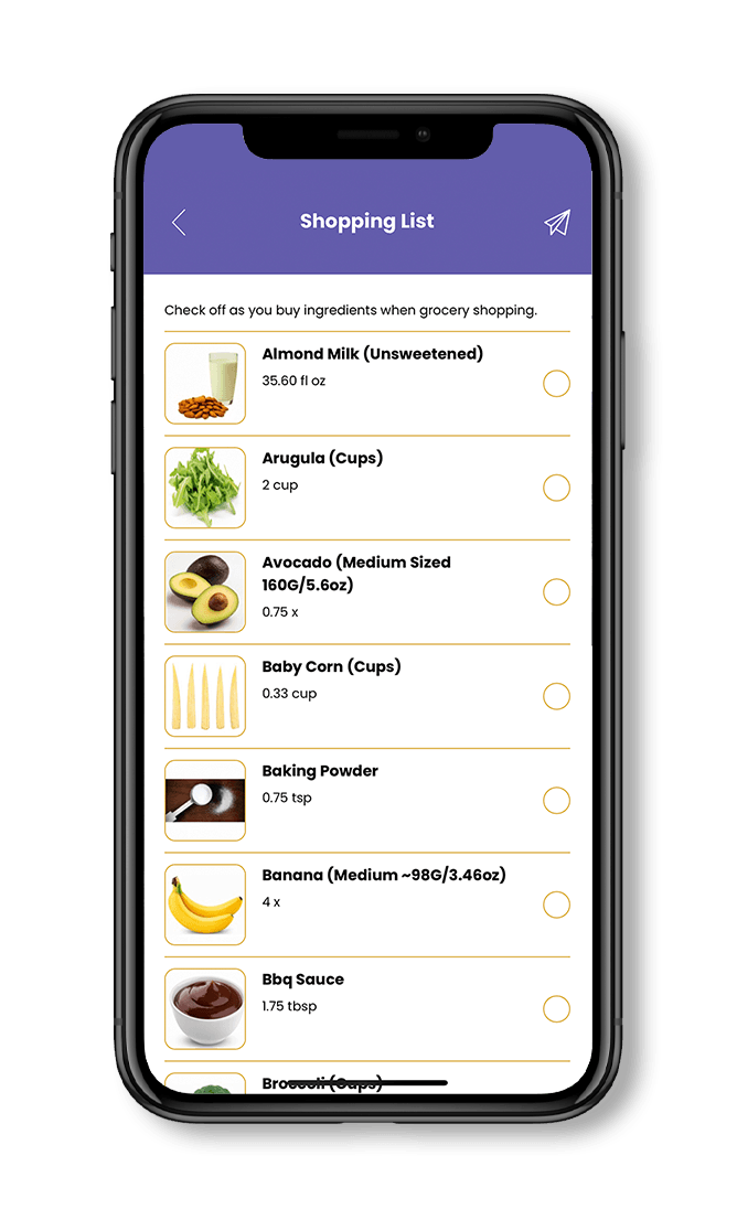 A cell phone with a shopping list on the screen.