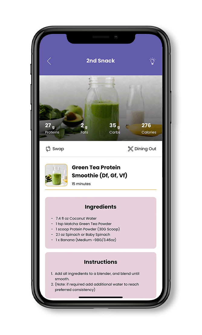 A cell phone with a recipe for a green smoothie on it.