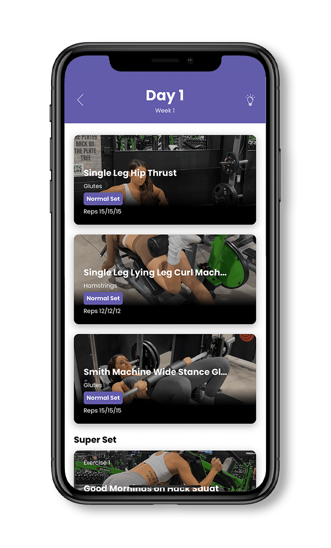 A cell phone with a workout app on it.