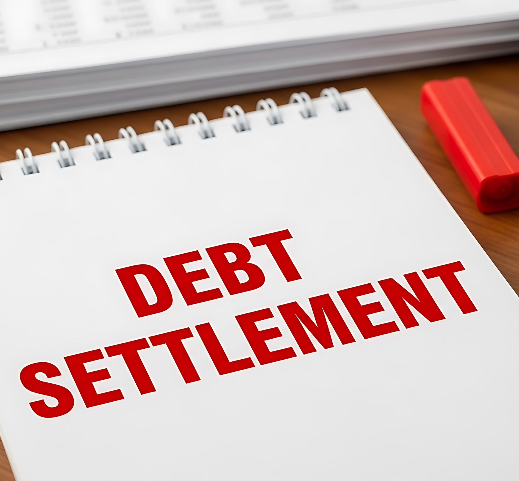 Considering Alternatives to bankruptcy — OH — Susan Lax Law Office Notebook page with red “DEBT SETTLEMENT” text and a red marker on a desk