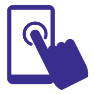 A hand is pressing a button on a tablet.