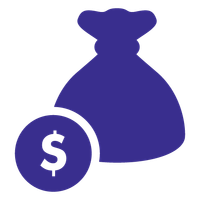A purple money bag with a dollar sign next to it.