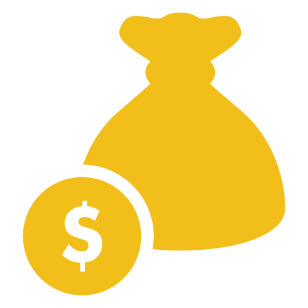 A yellow bag of money with a dollar sign next to it.