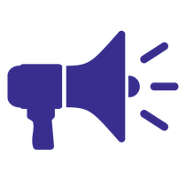 A blue icon of a megaphone on a white background.
