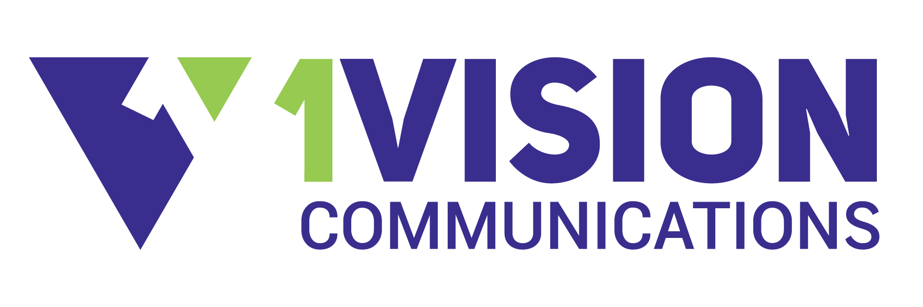 A blue and green logo for vision communications