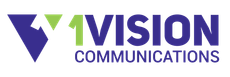 A blue and green logo for vision communications