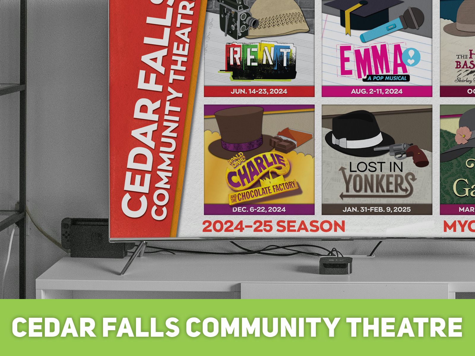 A cedar falls community theatre advertisement for the 2024-25 season