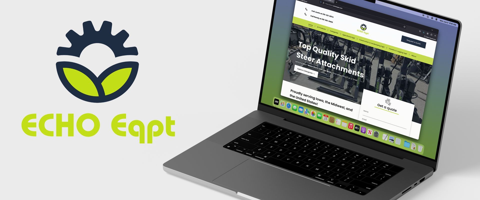 A laptop computer is open to a website called echo eqpt