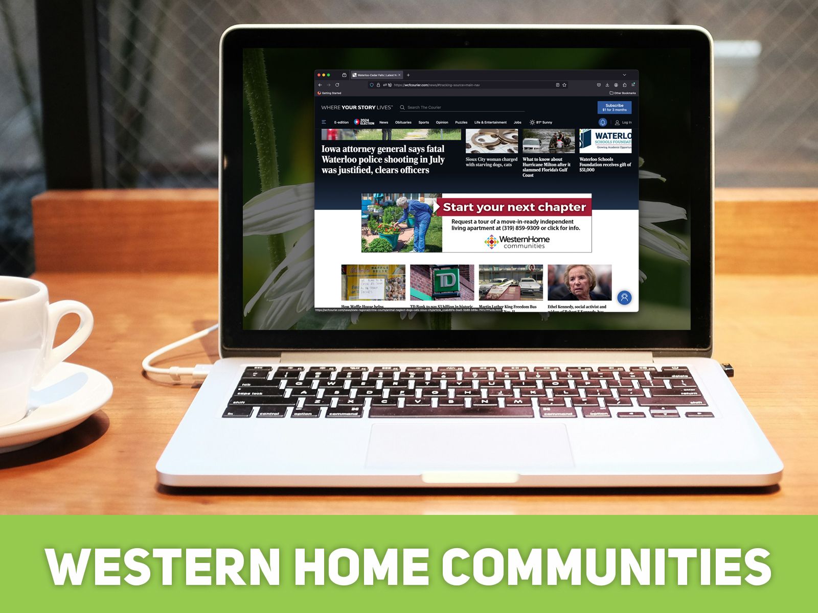 A laptop is open to a website called western home communities
