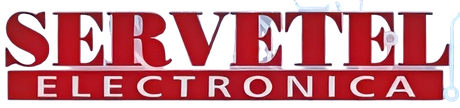 Logo de SERVETEL Servicio Técnico con engranaje y llave inglesa en azul y negro