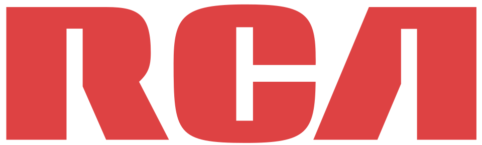 Logotipo rojo de RCA en letras mayúsculas en negrita sobre un fondo blanco.