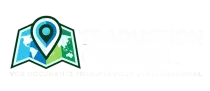 Logo d'Apostille Conseil avec une épingle bleue sur une carte et une icône de document, texte en français en dessous