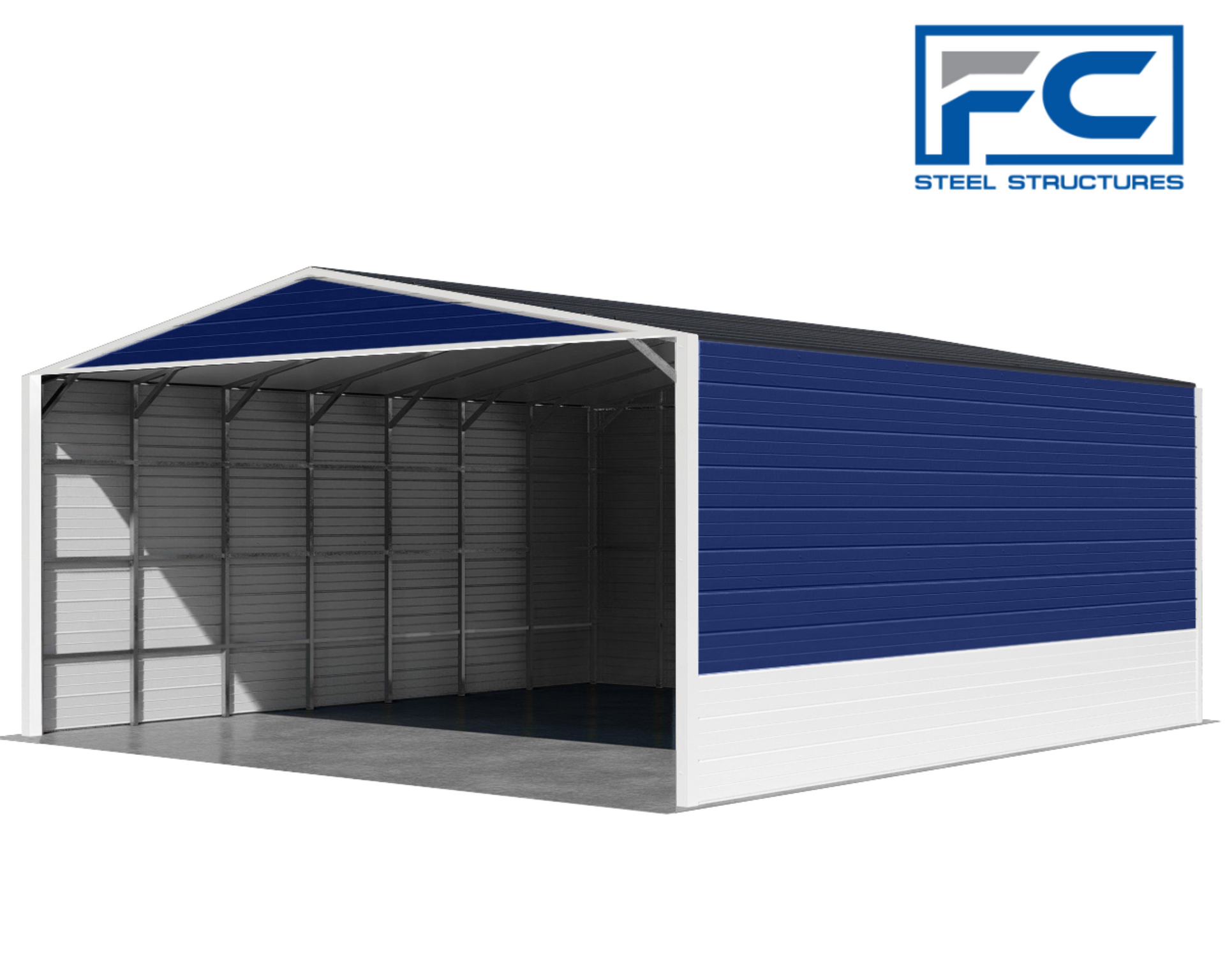 Sturdy metal structure shields vehicles from the elements.