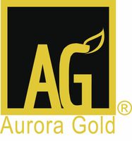 Aurora Gold logo with yellow AG letters on a black square and leaf accent on the G