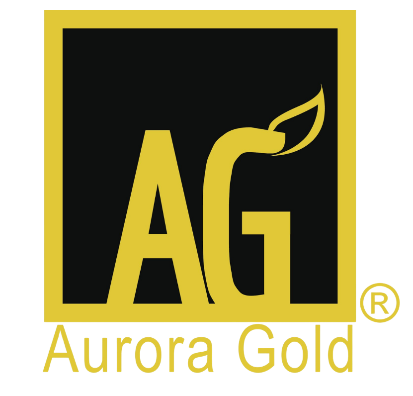 Aurora Gold logo with black and gold AG letters and a leaf accent