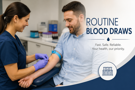 Phlebotomist drawing blood from an adult arm
