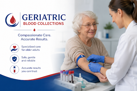 Phlebotomist collecting blood from an elderly patient