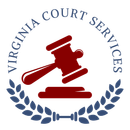 A logo for virginia court services with a judge 's gavel and laurel wreath