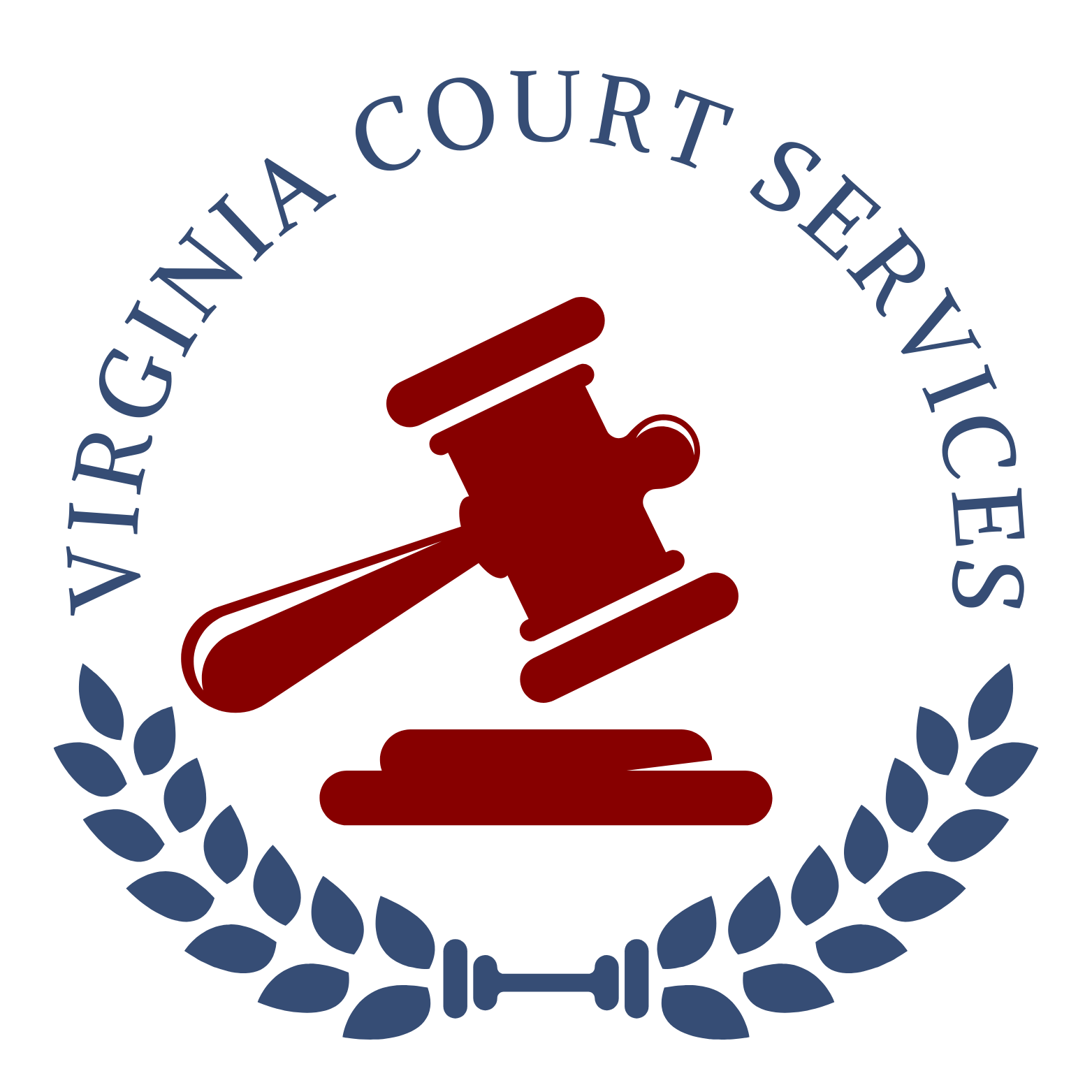 A logo for virginia court services with a judge 's gavel and laurel wreath