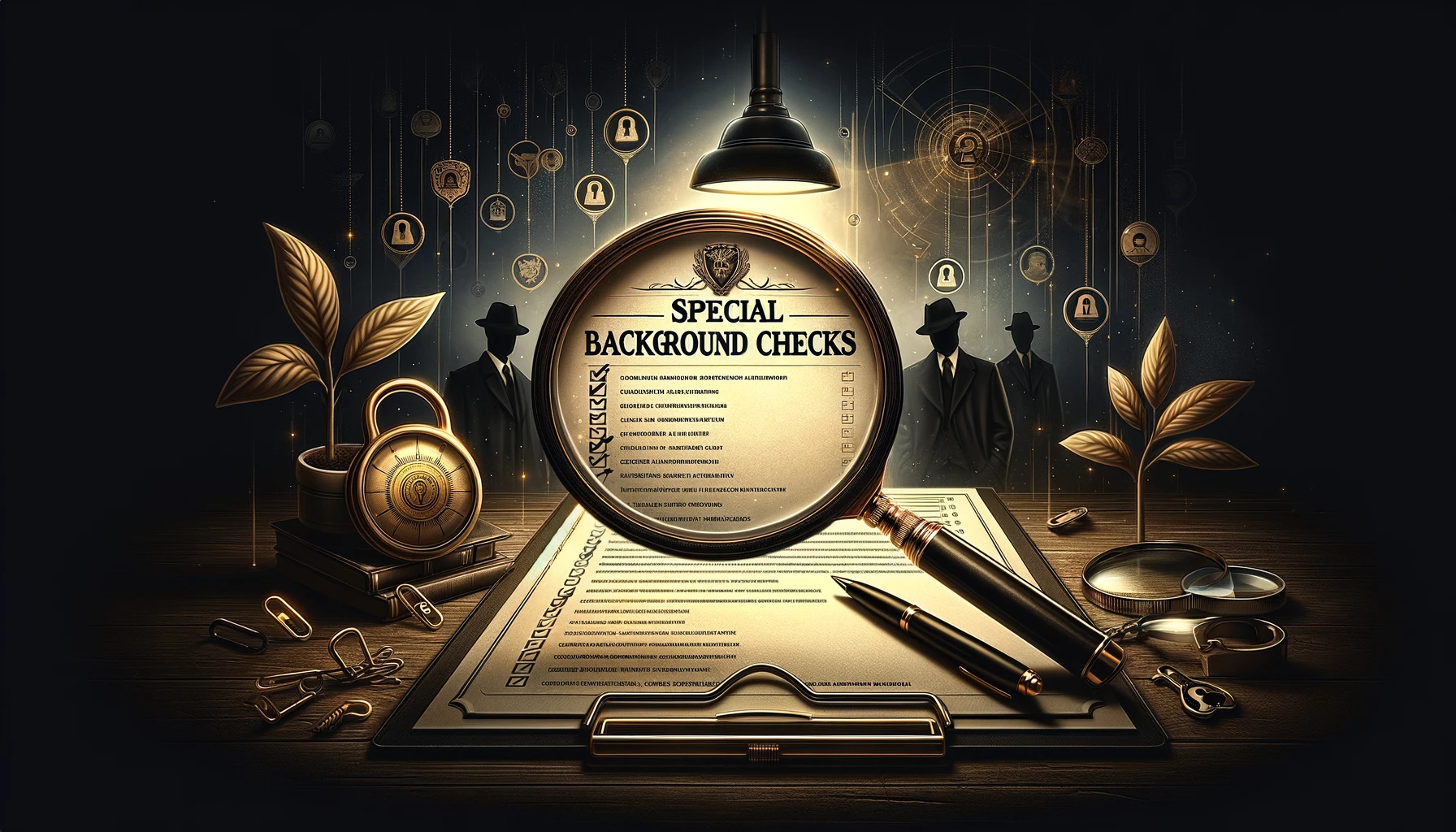 A magnifying glass is sitting on top of a clipboard.