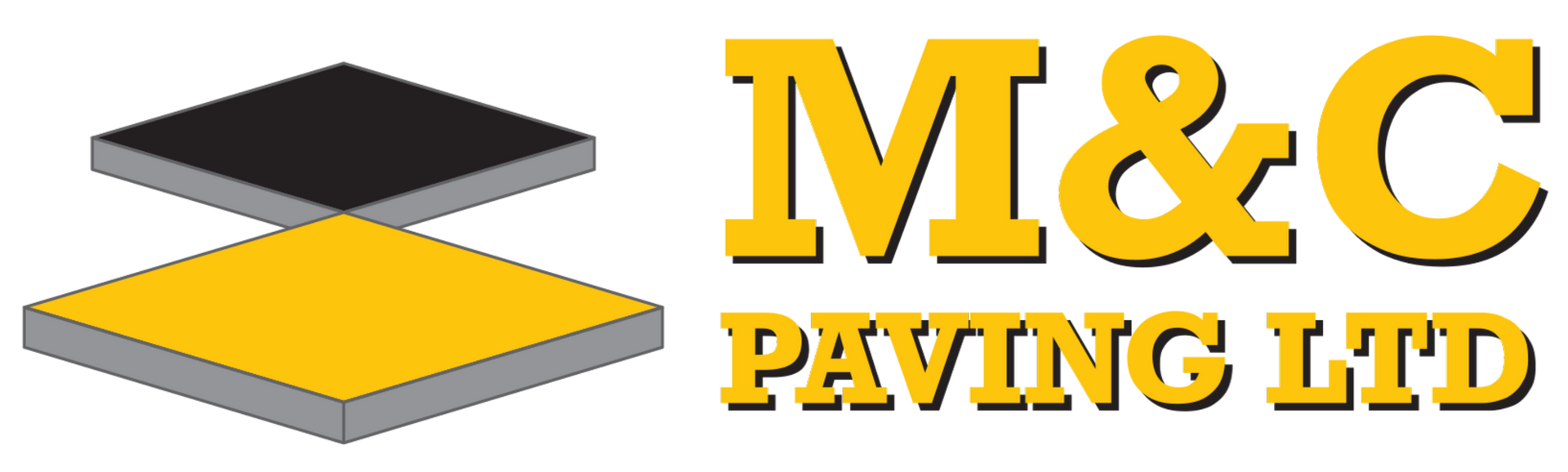 M&C Paving Ltd logo with black, yellow and gray paving icon and gold text