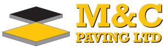 M&C Paving Ltd logo with black, yellow and gray paving icon and gold text