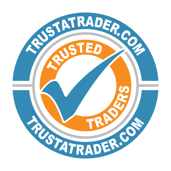 TrustATrader.com circular blue and orange logo with a large check mark and “Trusted Traders” text