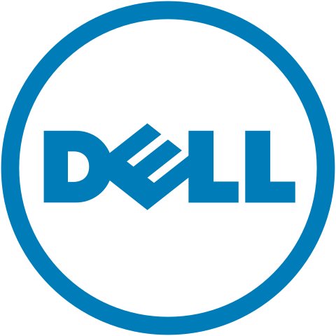 Logo Dell in blu all'interno di un cerchio blu su sfondo bianco.