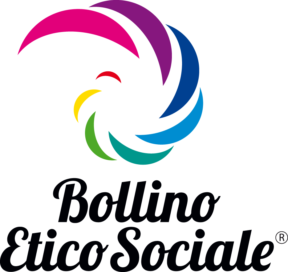 Logo “Bollino Etico Sociale” con spirale multicolore e testo nero in corsivo