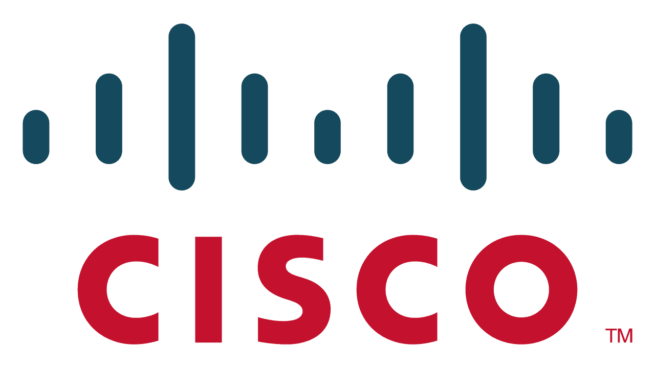 Logo Cisco in rosso con barre di segnale blu sopra e piccolo marchio TM.