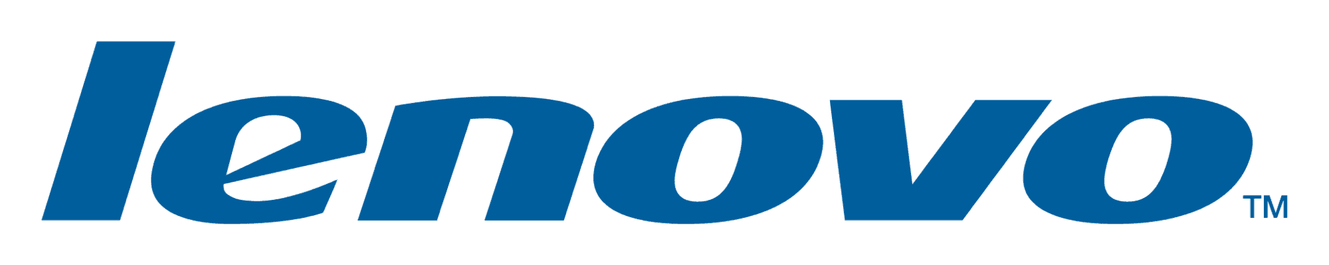 Logo Lenovo in blu corsivo su sfondo bianco.