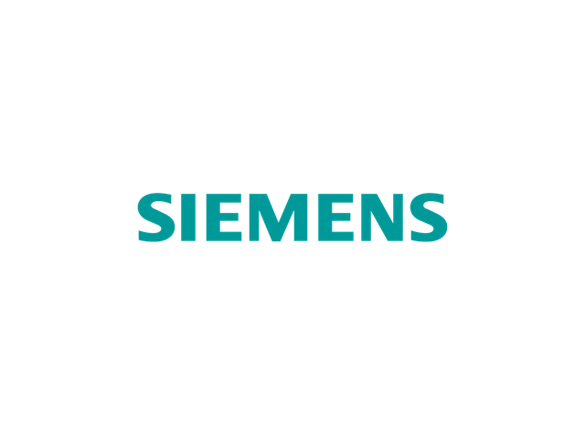 Logo Siemens color verde acqua su sfondo bianco.