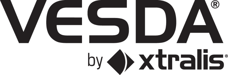 Logo VESDA di Xtralis in testo nero e grigio con icona geometrica