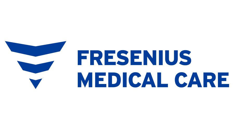 Logo di Fresenius Medical Care con icona a forma di chevron blu e testo blu su sfondo bianco.