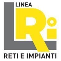 Logo per Linea Reti e Impianti, con scritte grigie e gialle.