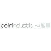 Logo Pelini Industrie in bianco e nero con piccole icone grigie su sfondo bianco.
