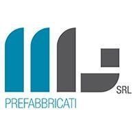 Logo per PREFABBRICATI SRL con forme astratte color verde acqua e grigio su sfondo bianco.