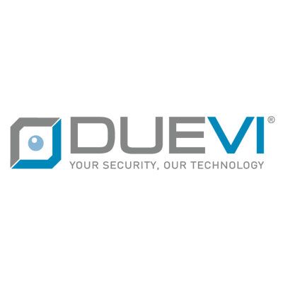 Logo DUEVI in grigio e blu con lo slogan "La tua sicurezza, la nostra tecnologia"