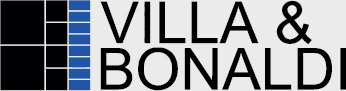 Logo di Villa & Bonaldi con testo nero e icona quadrata blu e nera su sfondo bianco.