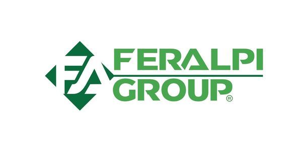 Logo verde del Gruppo Feralpi con emblema stilizzato a forma di diamante su sfondo bianco.