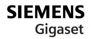 Logo SIEMENS Gigaset in testo nero su sfondo bianco
