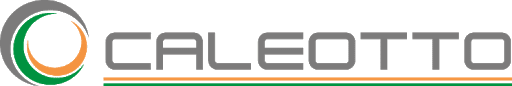 Logo CALEOTTO con testo grigio e icona circolare verde-arancione su sfondo bianco.