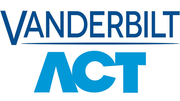 Logo ACT di Vanderbilt in blu e bianco con la scritta stilizzata "ACT" sotto "VANDERBILT"