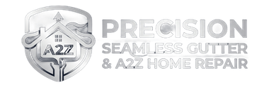 Logo for Precision Seamless Gutter & A2Z Home Repair with gray shield emblem and text