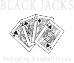 Black Jacks logo with overlapping playing cards and faint “Sealcoating & Asphalt Repair” text