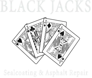 Black Jacks logo with overlapping playing cards and faint “Sealcoating & Asphalt Repair” text
