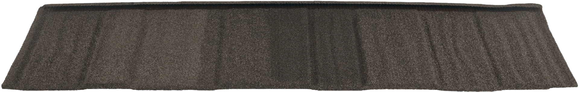 Dark gray textured rectangular rug with tapered ends on a white background